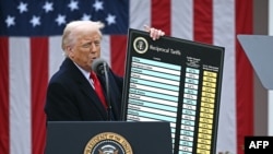 U.S. President Donald Trump announces his decision to impose major trade tariffs at the White House in Washington, DC, April 2, 2025.