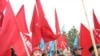 Opposition supporters rally in the Kyrgyz capital, Bishkek.
