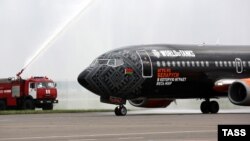 A Belavia Belarusian Airlines plane arrives at Zhukovsky International Airport in September.