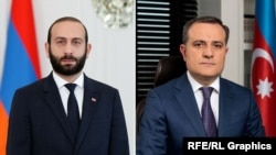 Министр иностранных дел Армении Арарат Мирзоян (слева) и министр иностранных дел Азербайджана Джейхун Байрамов