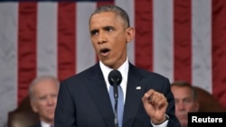 باراک اوباما در جریان نطق سالانه وضعیت کشور آمریکا. ۲۰ ژانویه ۲۰۱۵
