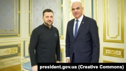 Прэзыдэнт Украіны Ўладзімір Зяленскі і генэральны сакратар Рады Эўропы Ален Бэрсэ на сустрэчы ў Кіеве 4 сьнежня 2024 году. Ілюстрацыйнае фота