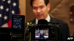 مارکو روبیو، وزیر خارجه آمریکا، در یک نشست مطبوعاتی