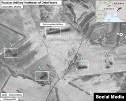 Ukraine -- Russian Missiles in Debaltsevo Ukraine - air photo shooting