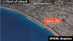 Франция - На карте отмечен путь, пройденный грузовиком на набережной в Ницце 