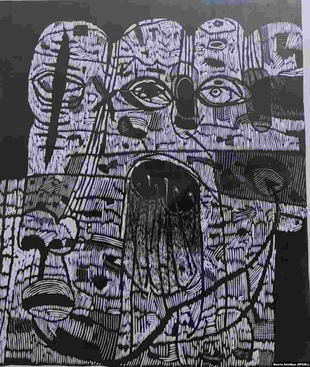 А.Р. Терегуловдун "Менин атым- 12"аттуу эмгеги,  Линогравюра, 2010