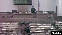 Armenia - A screenshot of TV footage of gunmen opening fire in the Armenian parliament on 27 October, 1999.