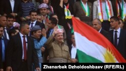 مسعود بارزانی در جریان گردهمایی حمایت از همه پرسی در روز پنجشنبه.