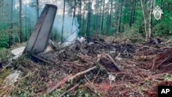 Кадр зь відэа Сьледчага камітэту Расеі на месцы катастрофы самалёта 24 ліпеня 2025