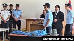 Armenia -- A court in Yerevan examines a shoulder-fired rocket system in the trial of Samvel Babayan and six other men, Yerevan, 25Sept2017.