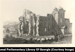 Բագրատի տաճարի ավերակները Վրաստանի արևմտյան Քութայիսի քաղաքում: Շենքը «ավերվել է 1691 թվականին թուրքերի կողմից», - գրել է Դյուբուան, հավելելով. «Նրանք պայթեցրել են բերդը և հարակից շենքերը»