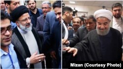 حسن روحانی (راست) و ابراهیم رئیسی در روز ثبت‌نام برای انتخابات ریاست‌جمهوری.