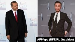 Режеп Тайып Эрдоган (солдо) менен германиялык сатирик Жон Бомерманн 