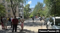 Оцепление на месте падения беспилотника в Ростове-на-Дону, фото предоставлено редакции Кавказ.Реалии