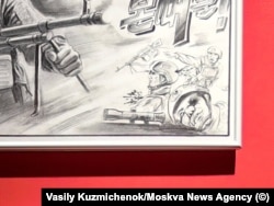 Фрагмент одного из эскизов, изображающий расстрел украинских солдат и их отступление