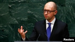 Прем'єр-міністр України Арсеній Яценюк під час виступу на Генеральній асамблеї ООН