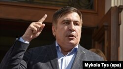 Міхэіл Саакашвілі на прэсавай канфэрэнцыі ў Львове 11 верасьня 2017.