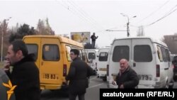 Armenia - Minibus drivers on strike in Yerevan, 17Dec2014.