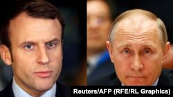 Президент Франції Емманюель Макрон (л) і президент Росії Володимир Путін (комбіноване фото)
