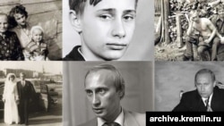 Колаж із фотографій різних років біографії Володимира Путіна