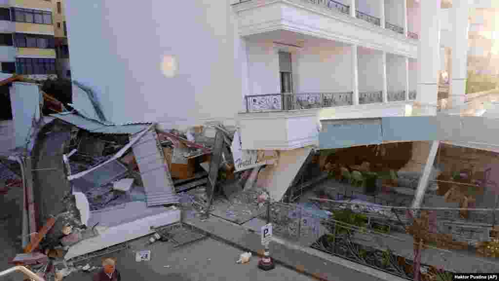 Damage to a hotel in Durres, which reportedly suffered some of the worst destruction. The city is a popular tourist destination in summer.