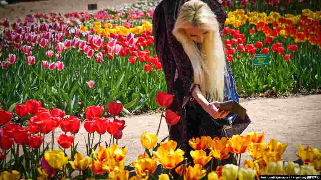 Musafirler sergide, acayip çiçekler ile resimge çıqmaq içün gacetlerini ellerinden aman-aman taşlamadılar