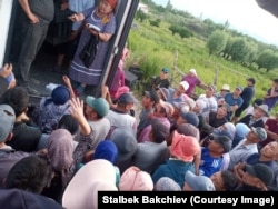 Жети-Өгүздө тургундар өрүк салуу үчүн жашыктарга кезекте турушат, 14.07.2022-жыл.