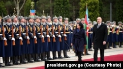 Ադրբեջանի նախագահ Իլհամ Ալիևն ընդունում է Վրաստանի նախագահ Սալոմե Զուրաբիշվիլիին, Բաքու, 27-ը փետրվարի, 2019թ․