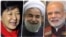 از راست: مودی (نخست وزیر هند)، روحانی و پارک (رئیس جمهور کره جنوبی)