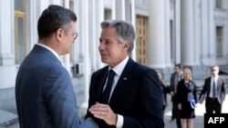 Міністар замежных спраў Украіны Дзьмітрый Кулеба і дзяржсакратар ЗША Энтані Блінкен у Кіеве, 6 верасьня 2023 г. 