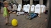 A protest in Zurich by members of Amnesty International against capital punishment in Belarus in August
