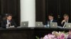 Armenia - Prime Minister Karen Karapetian (L) and Deputy Prime Minister Vache Gabrielan (R) at a cabinet meeting in Yerevan, 19Jun2017.
