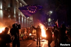 Флаг ЕС на акции в Тбилиси, 29 ноября 2024 года