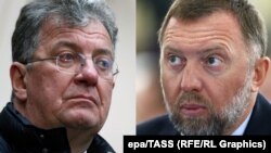 اولگ دریپاسکا، اولیگارش مشهور صنعت فلزات (سمت راست) و سرگئی پریخودکو، معاون نخست‌وزیر روسیه