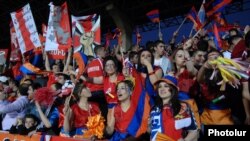 Armenia - Fans watch Armenia-Macedonia Euro 2012 qualifier in Yerevan's Republican Stadium, 7Oct2011.