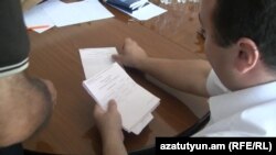 Armenia -- Election officials recount ballots in Proshian, 16Jul2013.