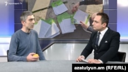 Член партии «Решение гражданина» Карен Арутюнян (слева) в программе «Интервью с Карленом Асланяном» на Азатутюн ТВ, 29 ноября 2018 г.