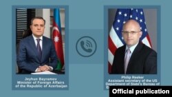 Исполняющий обязанности помощника госсекретаря США по делам Европы и Евразии Филип Рикер (справа) и министр иностранных дел Азербайджана Джейхун Байрамов