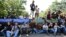 Armenia -- Demonstrators block a street during a protest against an increase of electricity prices in Yerevan, June 29, 2015