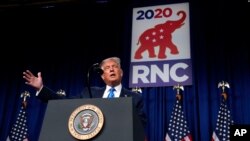 Президент Дональд Трамп виступає під час першого дня Республіканського національного з'їзду 24 серпня 2020 року в Шарлотті, штат Північна Кароліна