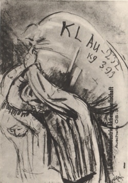 Вантажать волосся. Серія «Освенцим». Малюнок Зіновія Толкачова. (Зиновий Толкачев. «Освенцим». – М.: Изобразительное искусство, 1969)