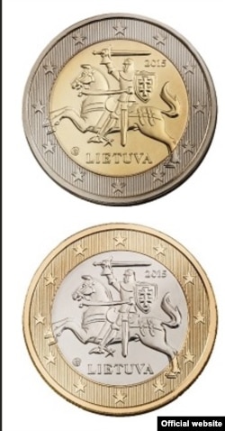 Монети євро Литви номіналом 1 і 2 євро