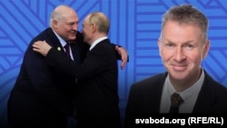 Каляж: Аляксандар Лукашэнка, Уладзімір Пуцін, Донаха О Бяхань, прафэсар Гарадзкога ўнівэрсытэту Дубліну, Ірляндыя