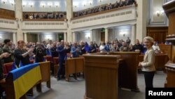 European Commission President Ursula von der Leyen attends a session of the Ukrainian parliament in Kyiv on November 4.