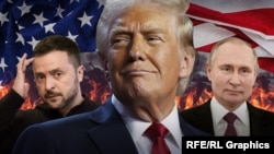 Volodımır Zelenskıy, Donald Tramp, Vladimir Putin. Kollaj