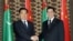 Turkmen President Gurbanguly Berdymukhammedov (right) meets with his Chinese counterpart, Hu Jintao, in Ashgabat on December 13.