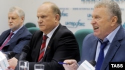 Дума депутатлары: Сергей Миронов, Геннадий Зюганов, Владимир Жириновский 