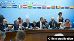 Belgium - NATO Secretary General Anders Fogh Rasmussen chairs a meeting of the North Atlantic Council with Armenia's Defense Minister Seyran Ohanian and Foreign Minister Edward Nalbandian, Brussels, 20May2014.