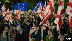 Сторонники грузинской оппозиции с флагами ЕС
