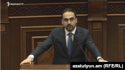 Armenia -- Deputy Prime Minister Tigran Avinian speaks in the National Assembly, October 2, 2019.